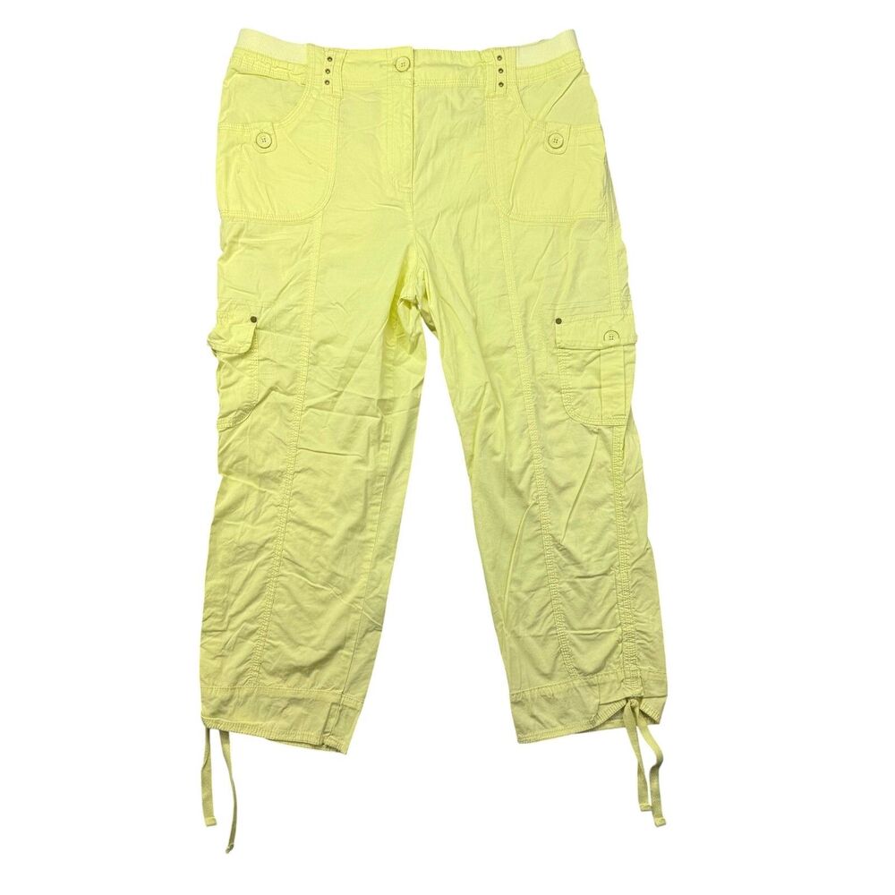 Chico's Pants Women's 1 Medium Yellow Cargo Amelia Crop Pockets Drawstring Cuffs